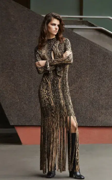 Karen Millen Slinky Knit Twist Neck Maxi Dress Gold Size XS / AU 6 - Image 4