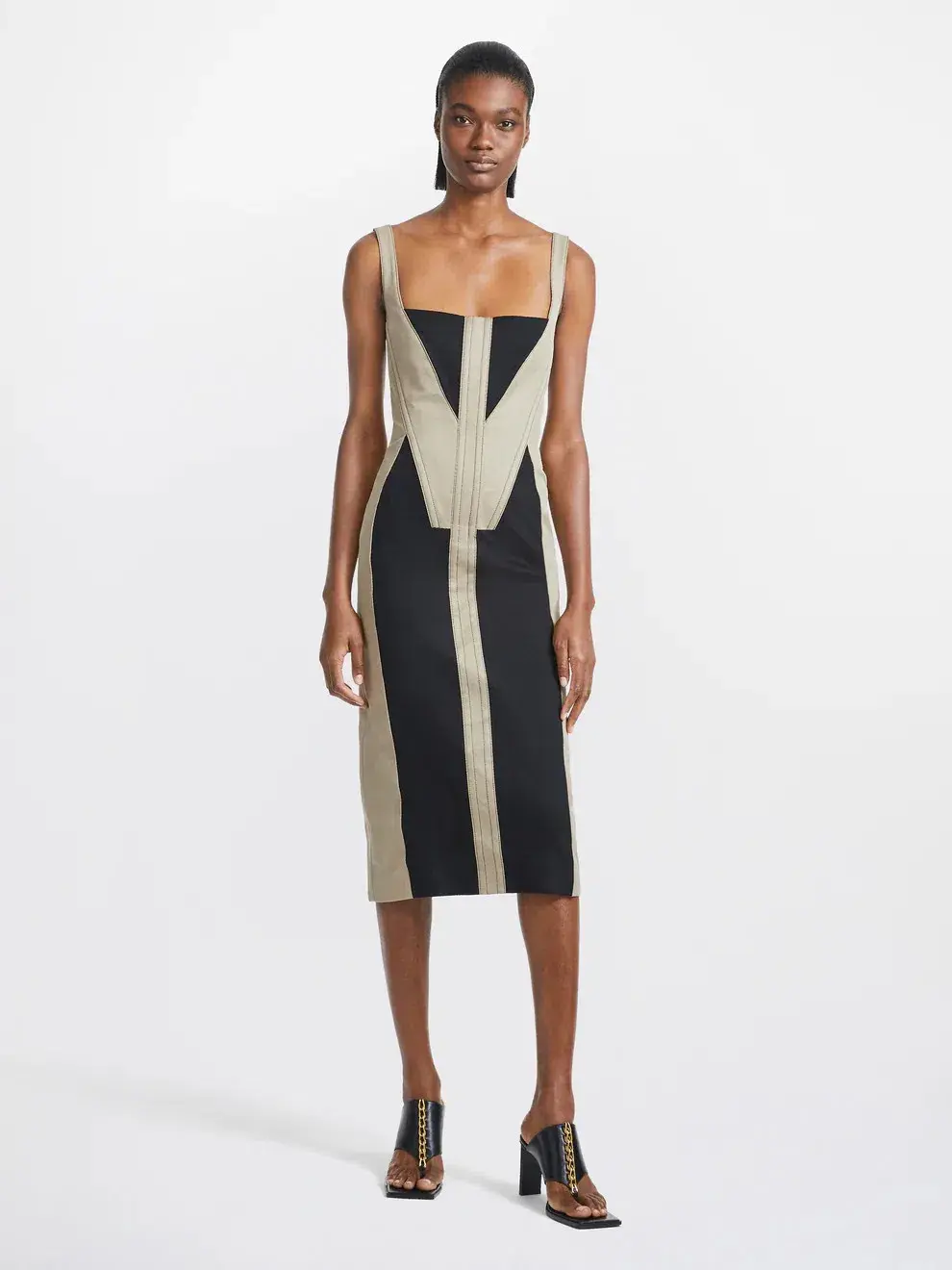 Dion Lee Fork Frame Corset Dress In Stone/Black Size AU 6 - Image 1
