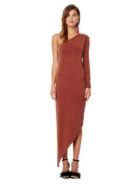 Bec & Bridge Audrey Asymm Dress Brown Size 10 for rent on The Volte - main image