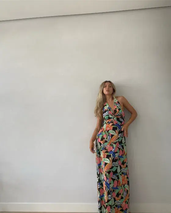 Karen Millen Bird Print Twist Waist Jersey Maxi Dress Multi XS / AU 6 - Image 2