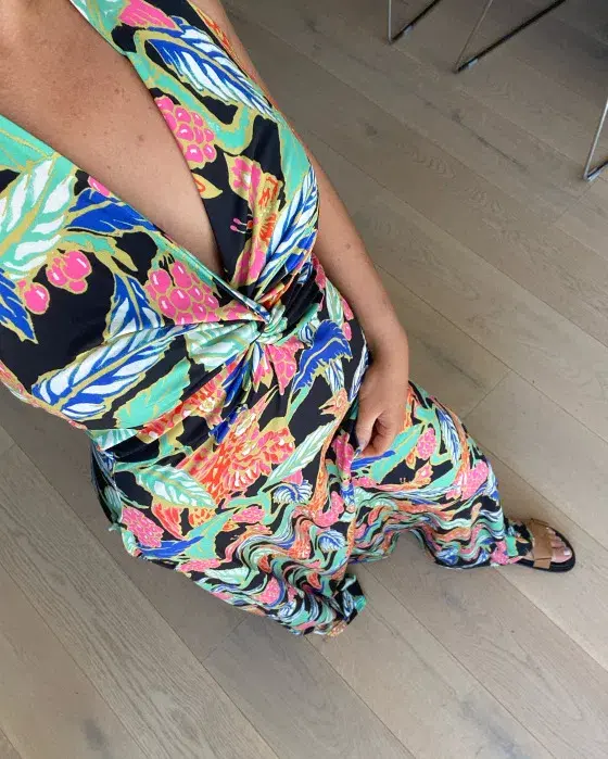 Karen Millen Bird Print Twist Waist Jersey Maxi Dress Multi XS / AU 6 - Image 4