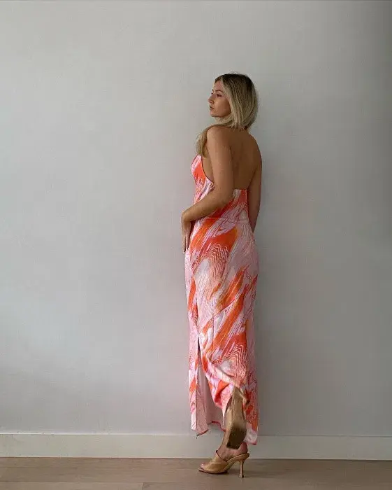 Karen Millen Optical Print Midi Halter Dress Orange Size XS / AU 6 - Image 4