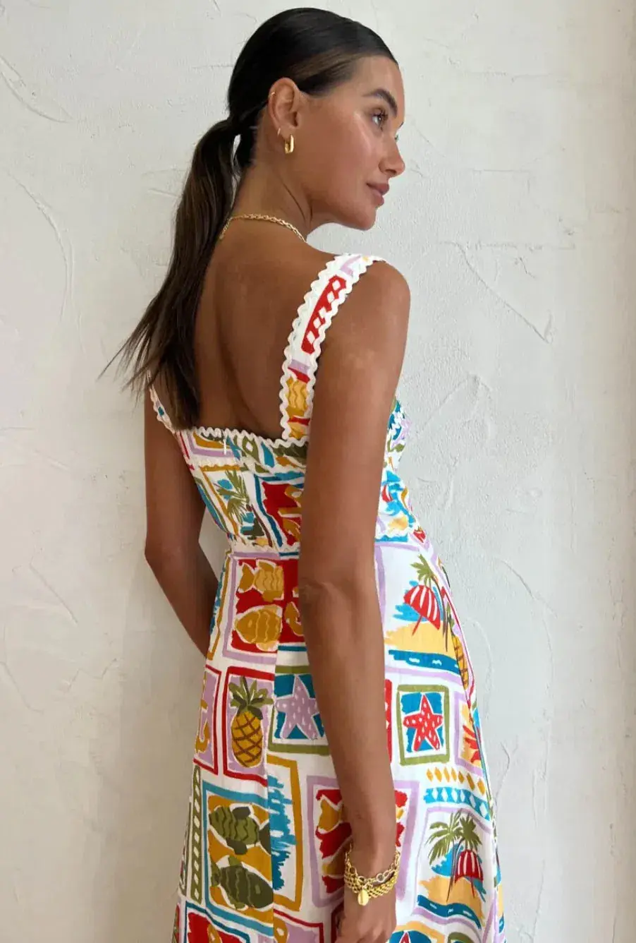 By Nicola Goldie Maxi Dress in Summer Vacation White Size AU 8 for rent on The Volte - main image