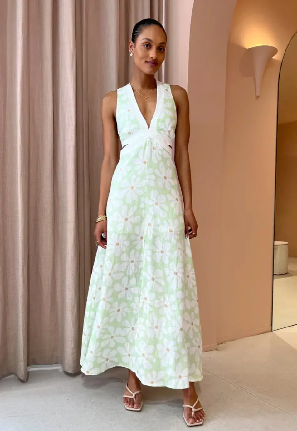 By Johnny Fleur Midi Dress Print Green Size AU 8  - Image 4