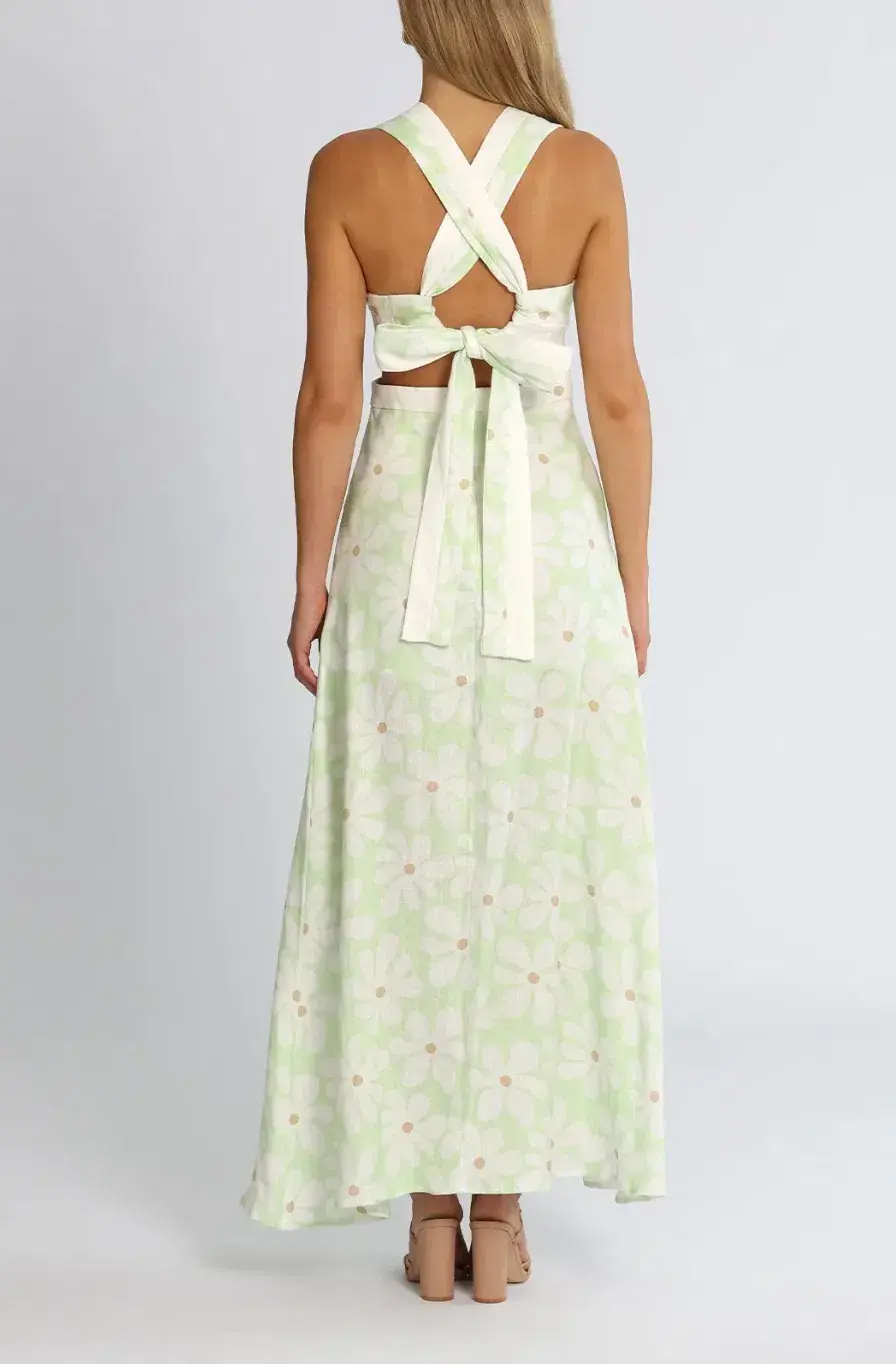 By Johnny Fleur Midi Dress Print Green Size AU 8  for rent on The Volte - main image