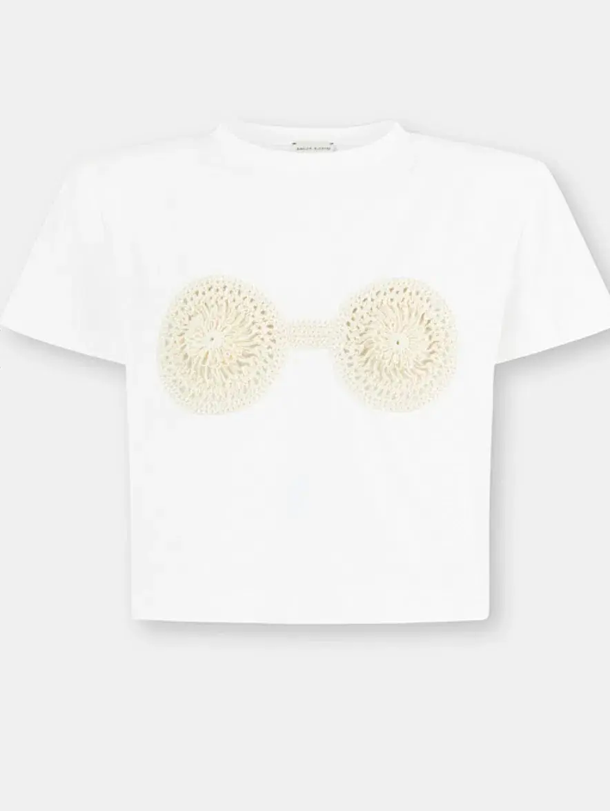 Magda Butrym Feather Crochet Mini Skirt cream and crochet T-shirt  Size 36 / Au 8 - Image 3