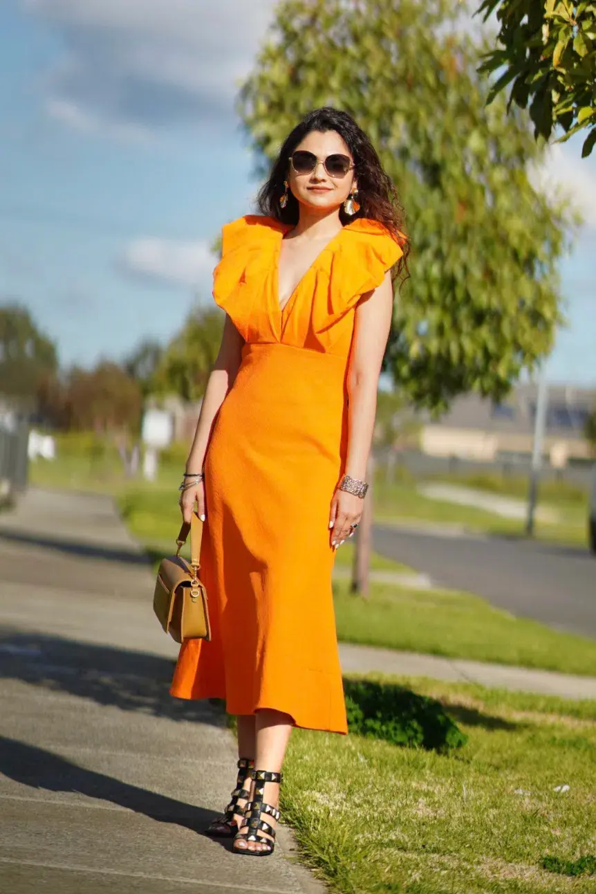 Sheike Charlize Midi Dress Orange Size 6 - Image 3