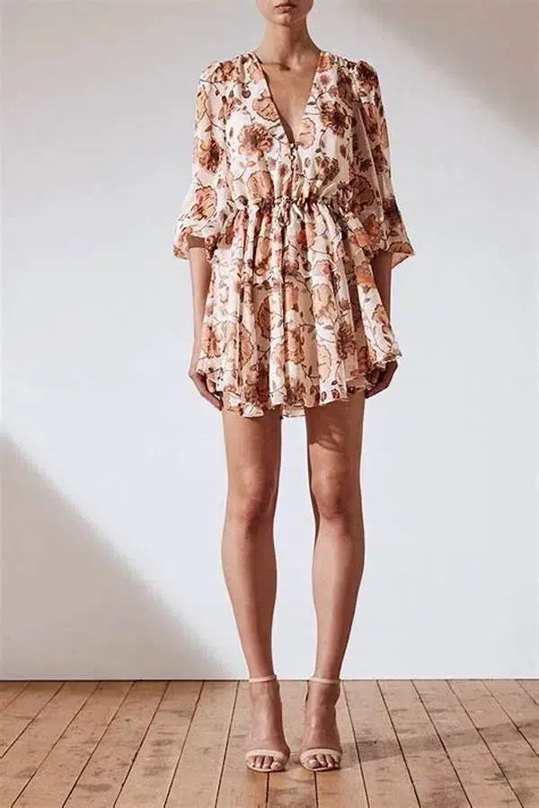 Shona Joy Baez Balloon Sleeve Mini Dress Floral Size XS / AU 6 - Image 1