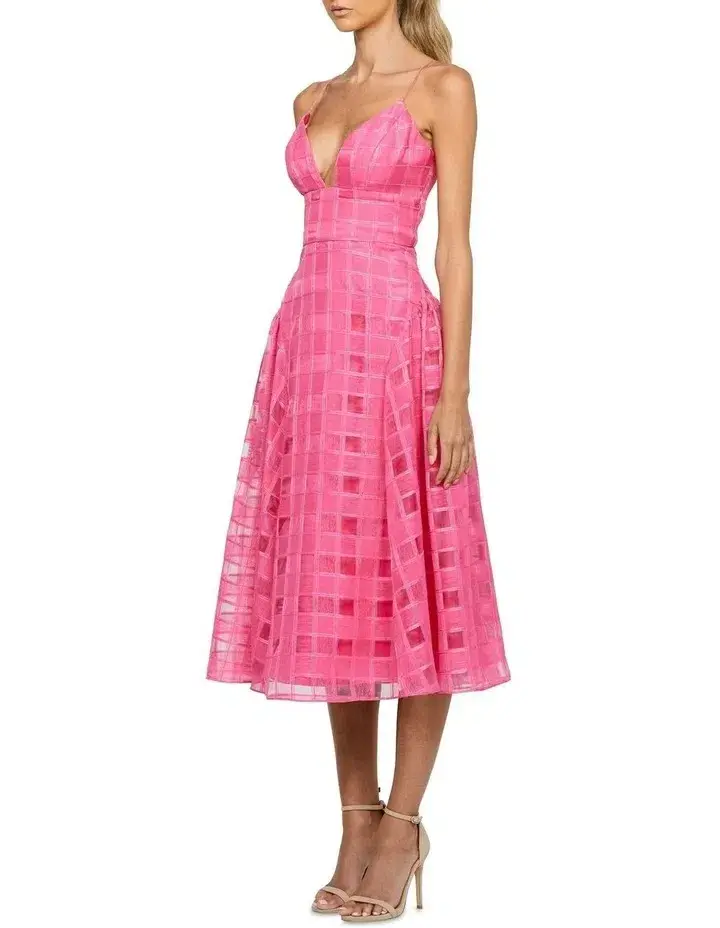 Bariano Kora V Neck Aline Midi Dress in Barbie Pink Size 10 - Image 2