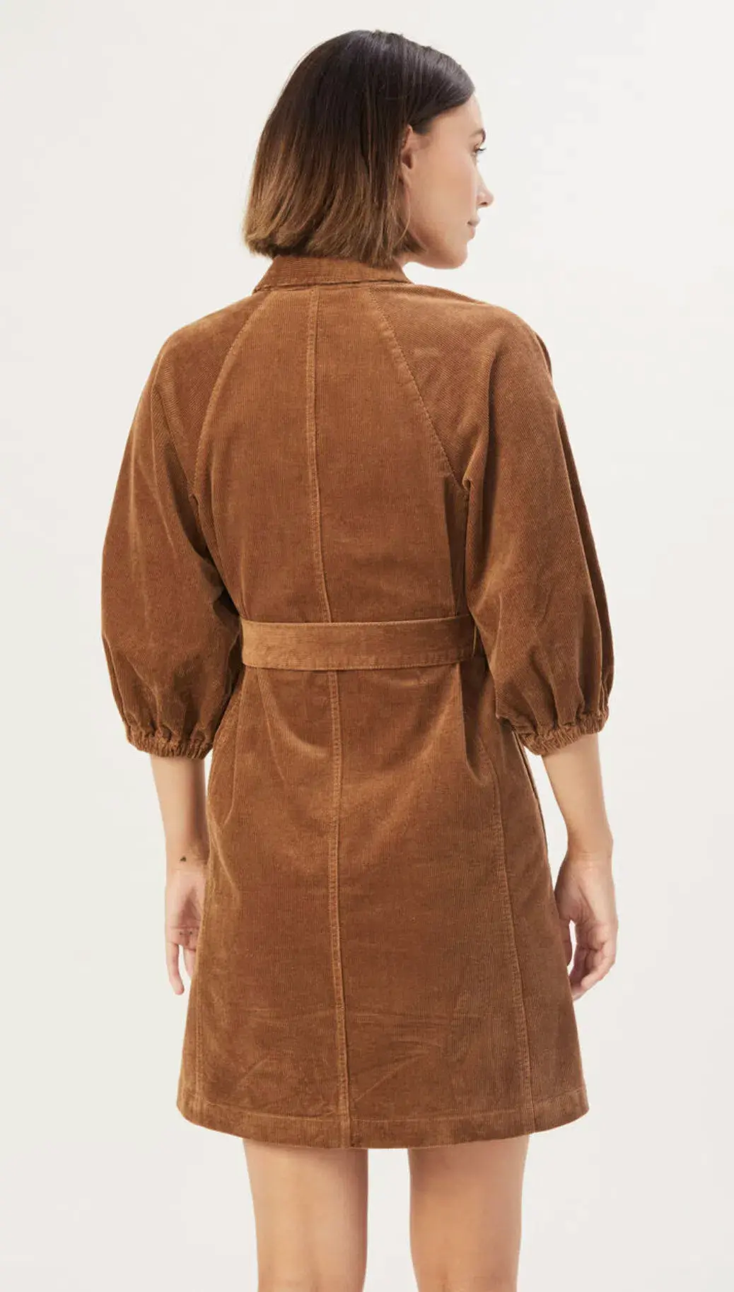French Connection Corduroy Puff Sleeve Mini Dress Brown Size 12 - Image 3
