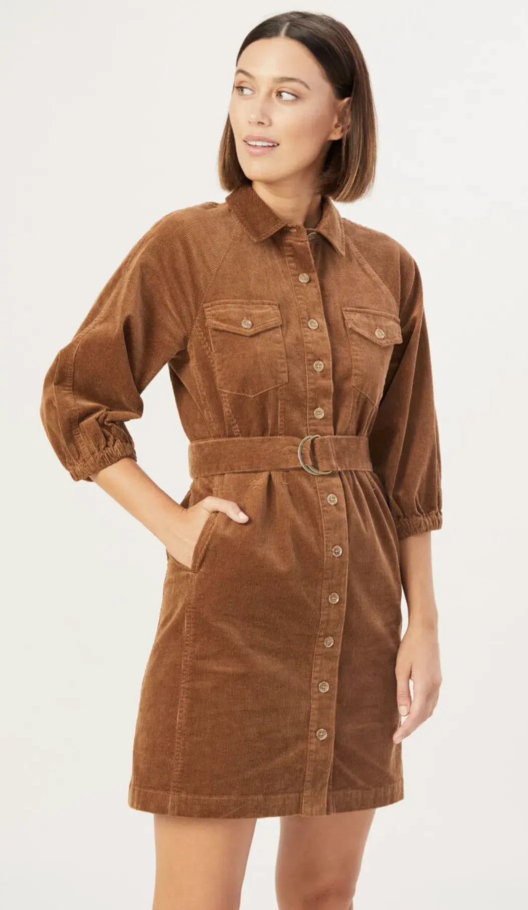 French Connection Corduroy Puff Sleeve Mini Dress Brown Size 12 - Image 2