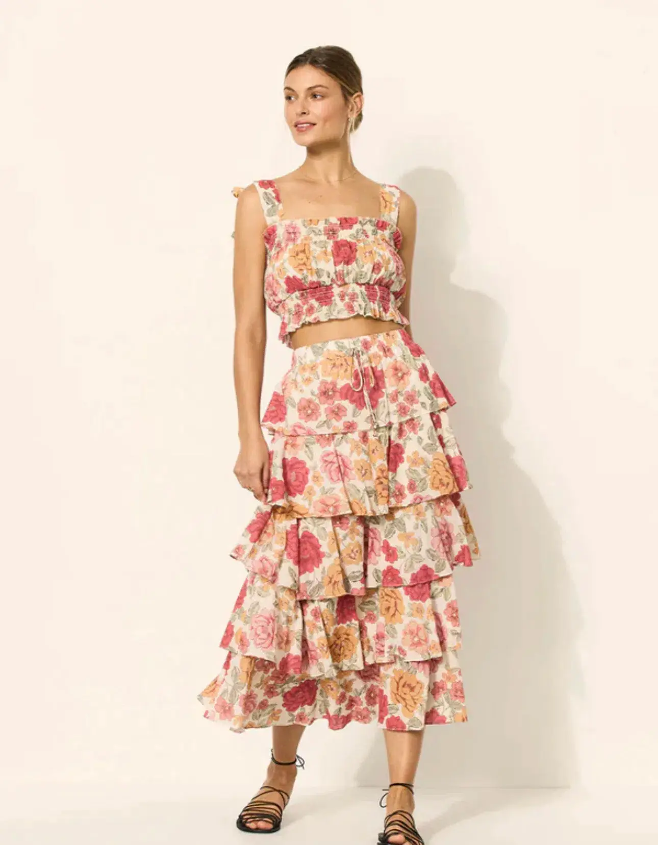 Kivari Camela Shirred Top Size 14 and Midi Skirt Size 10 Set Floral  - Image 2