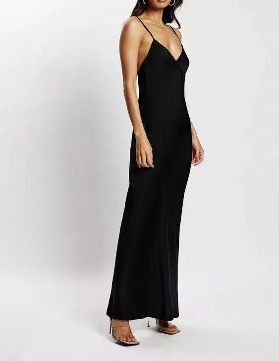Meshki Bailey Satin Maxi Dress Black Size 6  for rent on The Volte - main image