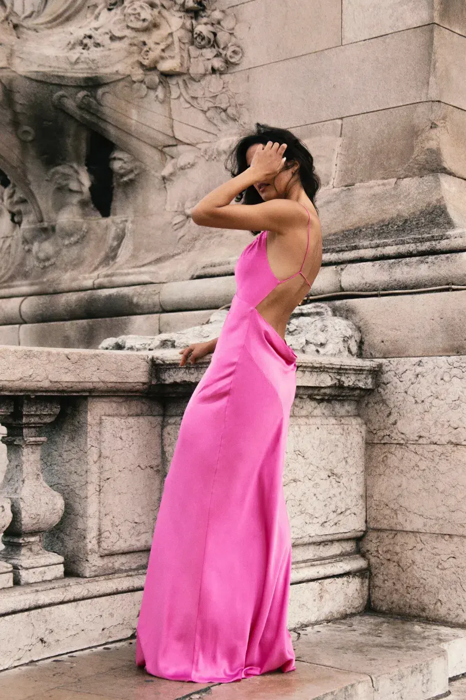 Meshki Sadie Satin Halter Ruched Slip Maxi Dress Pink Size 8  - Image 3