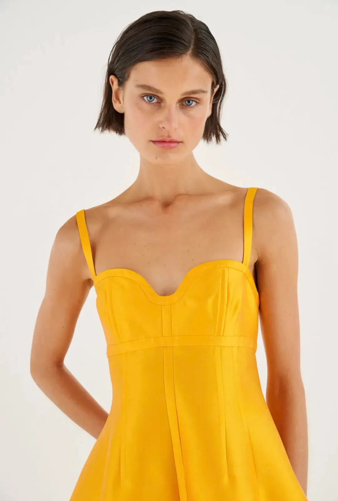 Oroton Sculptured Bodice Dress Marigold Size 10 for rent on The Volte - main image