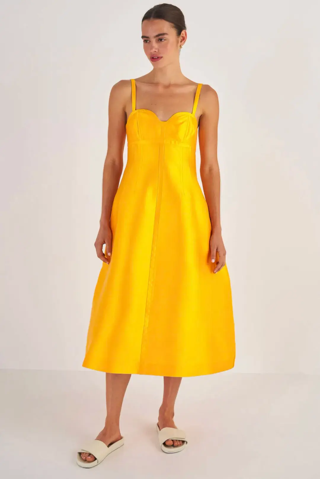 Oroton Sculptured Bodice Dress Marigold Size 10 for rent on The Volte - main image