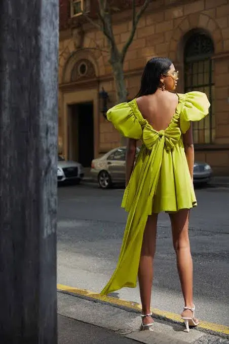 Aje Gretta Bow Back Mini Dress in Chartreuse Green Size 10 / M - Image 5