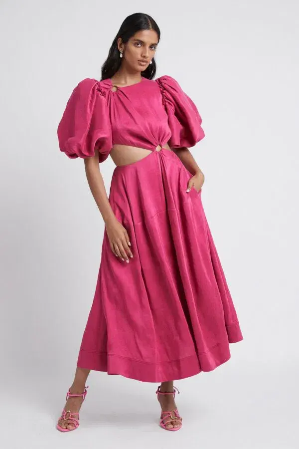 Aje Vanades Cut Out Ring Midi Dress Pink Size 8 for rent on The Volte - main image