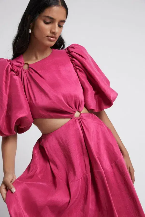Aje Vanades Cut Out Ring Midi Dress Pink Size 8 for rent on The Volte - main image