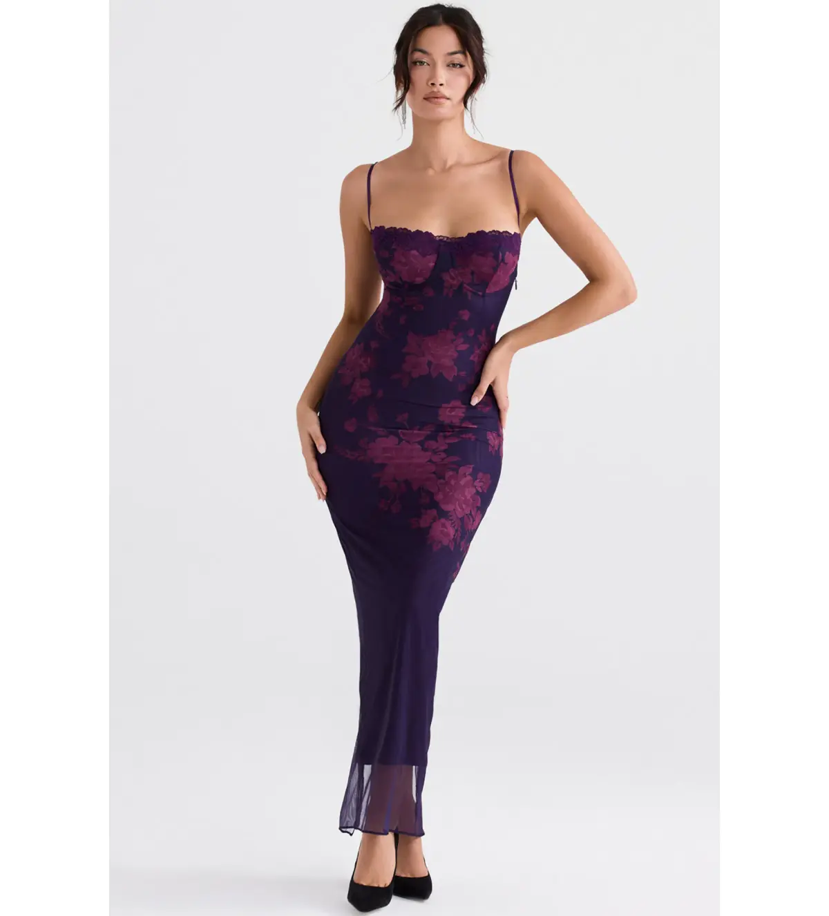 House of CB Aiza Mesh Maxi Dress Grape Floral Size 8  - Image 1