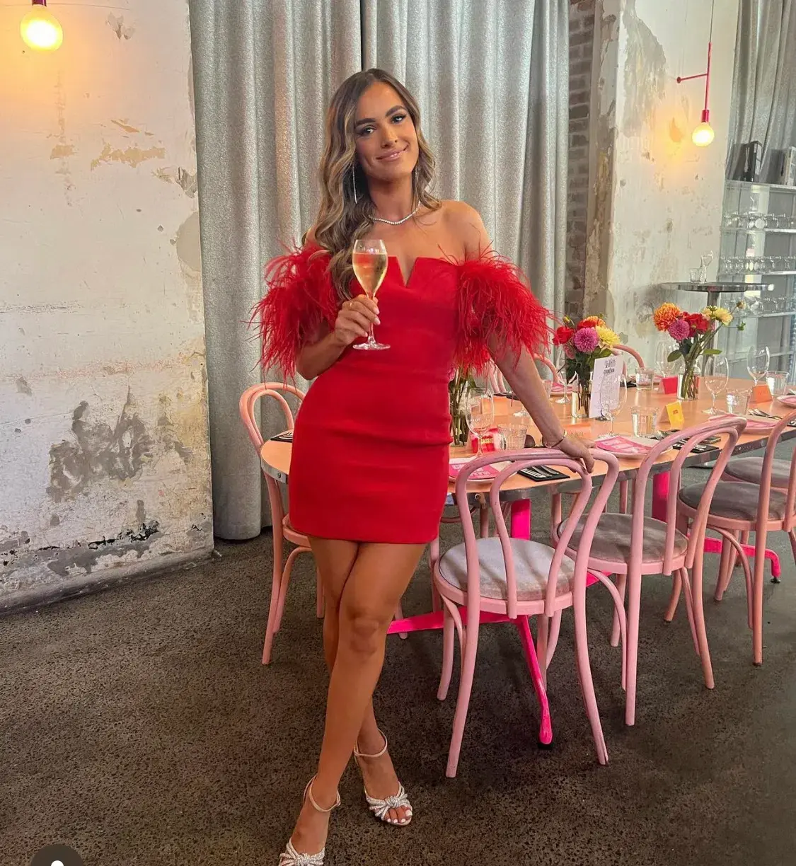 Rebecca Vallance Scarlett Feather Mini Dress Red Size 4 - Image 4