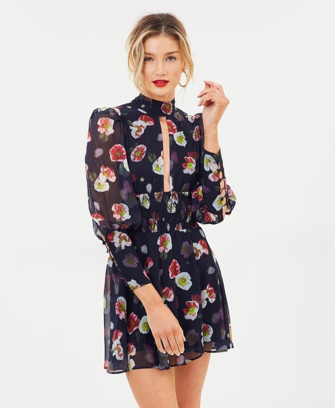 Misha Floral Mini Dress Black Size 8 - Image 2