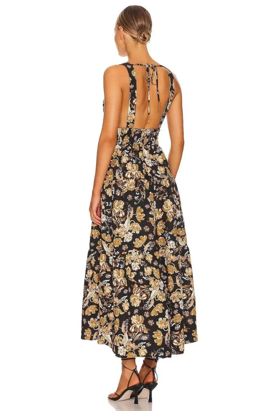 Shona Joy Palermo Linen Plunged Low Back Midi Dress Floral Size 8 / S for rent on The Volte - main image