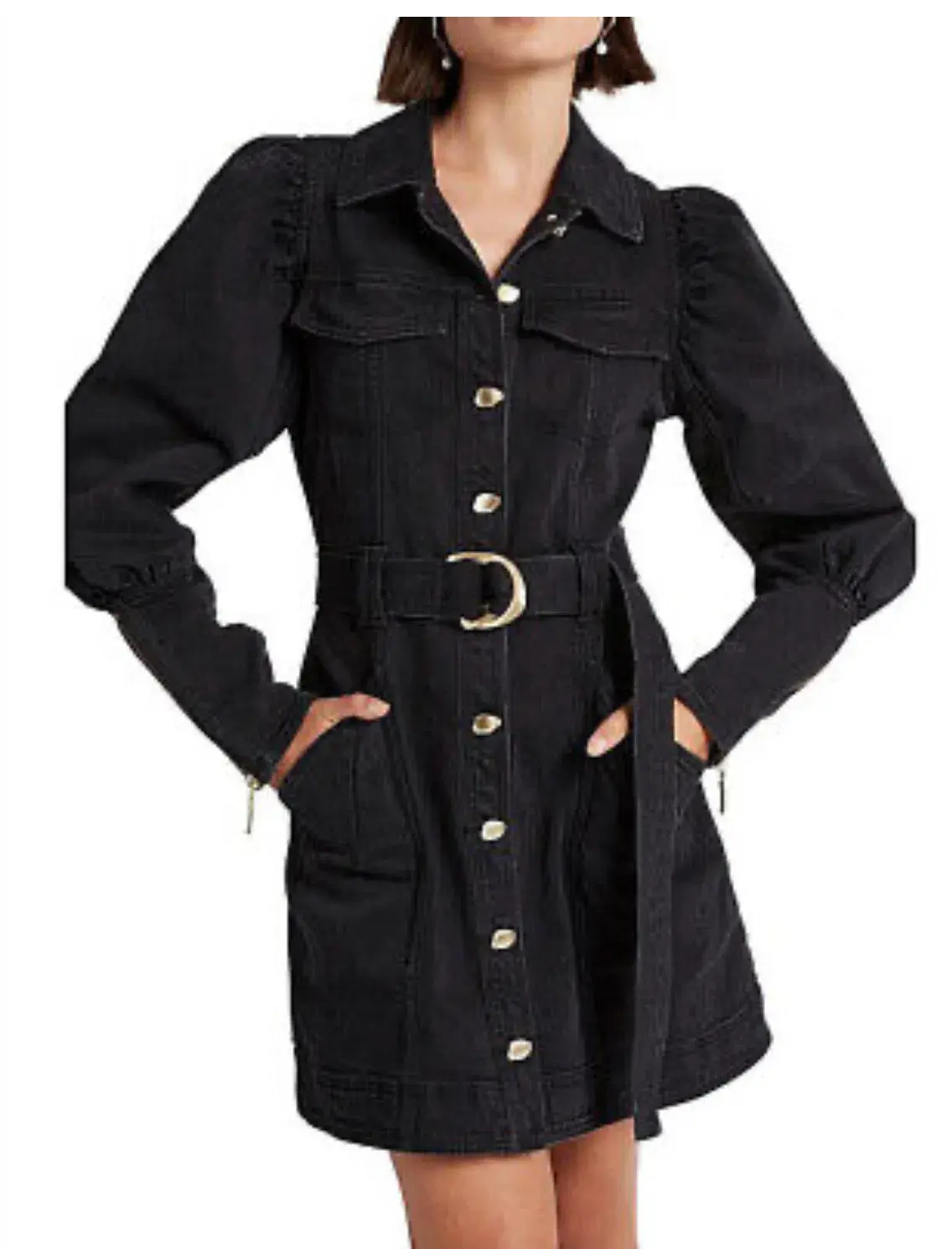 Aje Dione Denim Long Sleeve Mini Dress Black Size 12 - Image 4