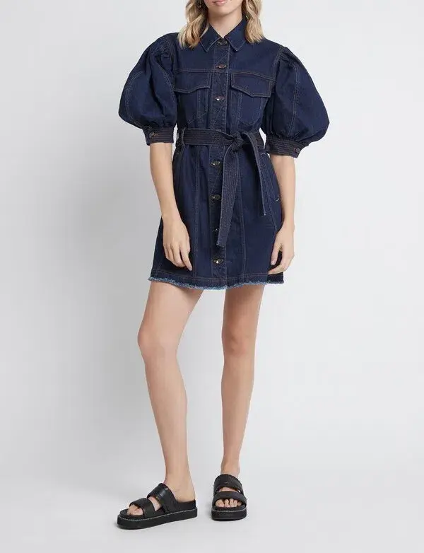 Aje Tori Denim Mini Dress Blue Size 14 - Image 1