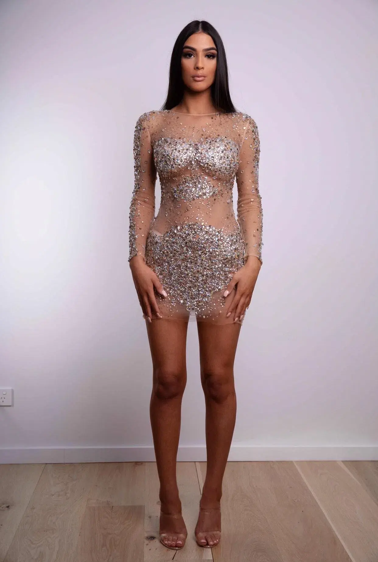 Jovani 7757 Sheer Cocktail Mini Dress Beaded Size 6 - Image 1