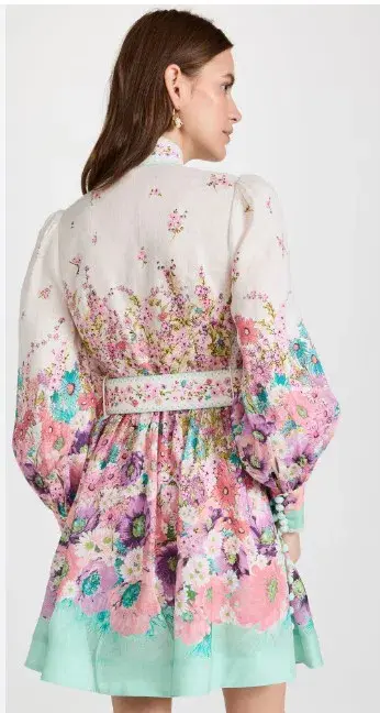 Zimmermann Jude Buttoned Mini Dress Aqua Gradient Floral Size 2 / AU 12 - Image 2