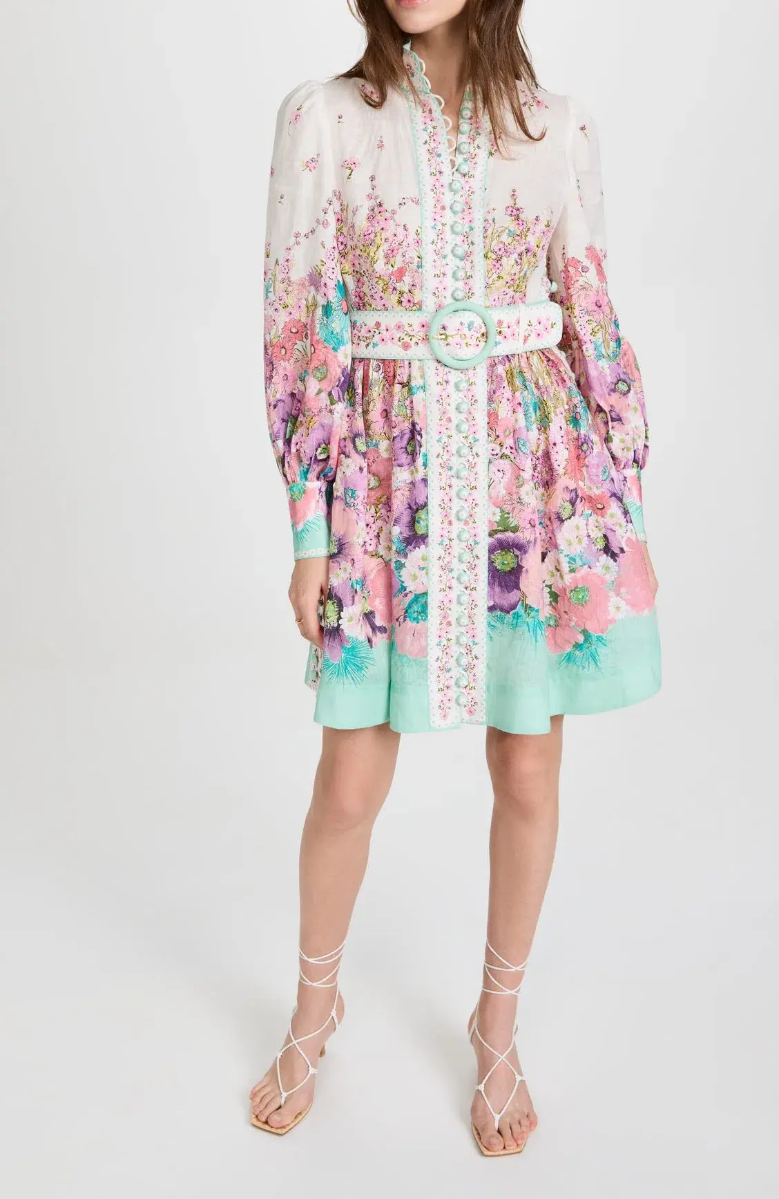 Zimmermann Jude Buttoned Mini Dress Aqua Gradient Floral Size 2 / AU 12 - Image 1