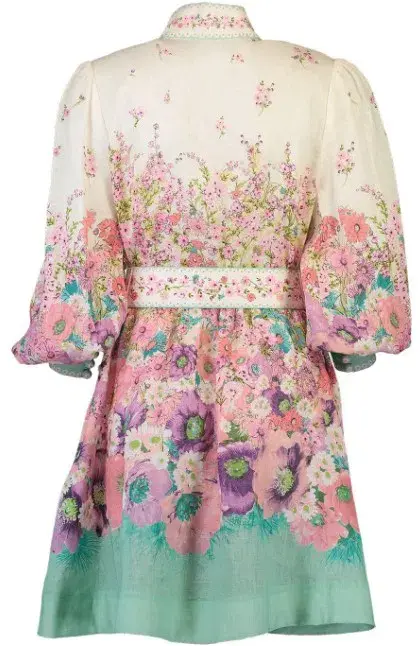 Zimmermann Jude Buttoned Mini Dress Aqua Gradient Floral Size 2 / AU 12 - Image 4