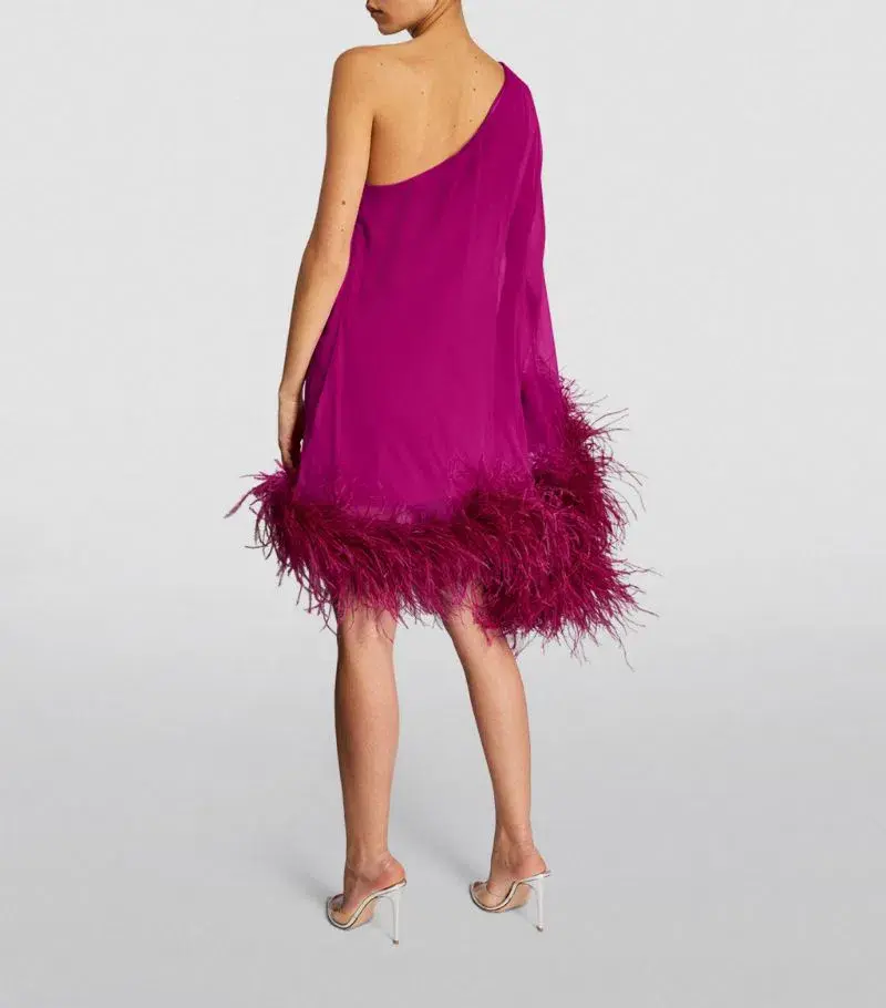 TALLER MARMO  Feather-Trimmed Asymmetric Mini Dress Pink Size 10 - Image 3