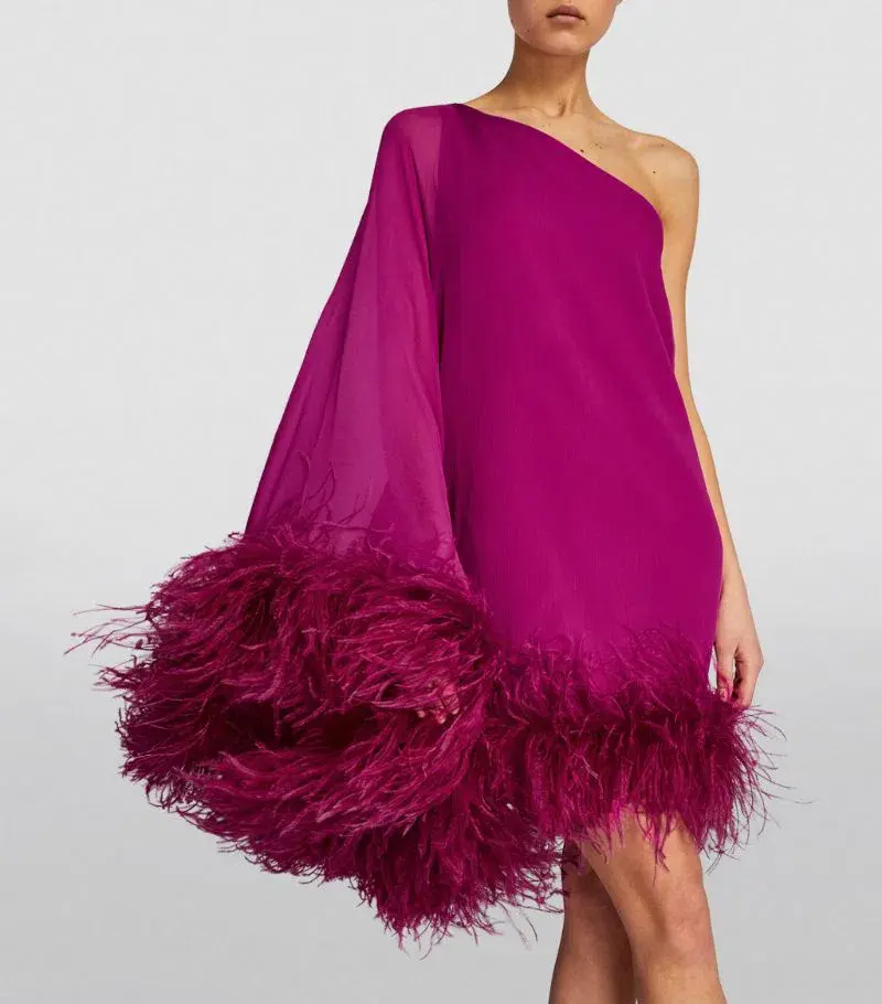TALLER MARMO  Feather-Trimmed Asymmetric Mini Dress Pink Size 10 - Image 2