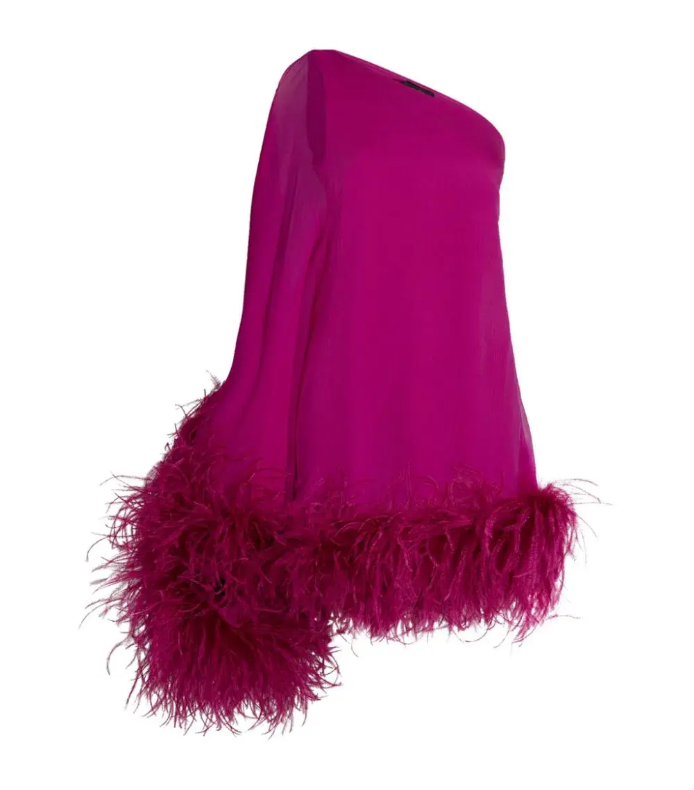 TALLER MARMO  Feather-Trimmed Asymmetric Mini Dress Pink Size 10 - Image 4