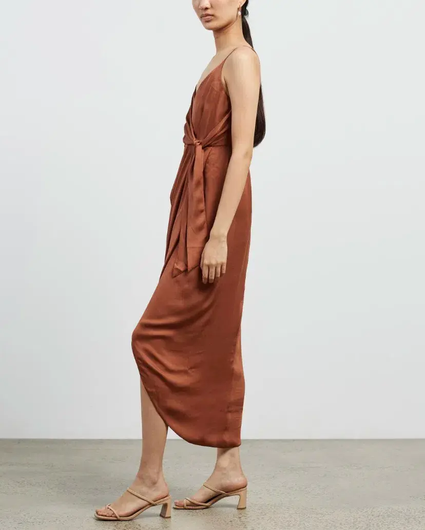 Shona Joy Luxe Tie Front Cocktail Dress Mocha Size 10  - Image 2