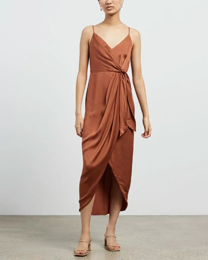 Shona Joy Luxe Tie Front Cocktail Dress Mocha Size 10  - Image 1