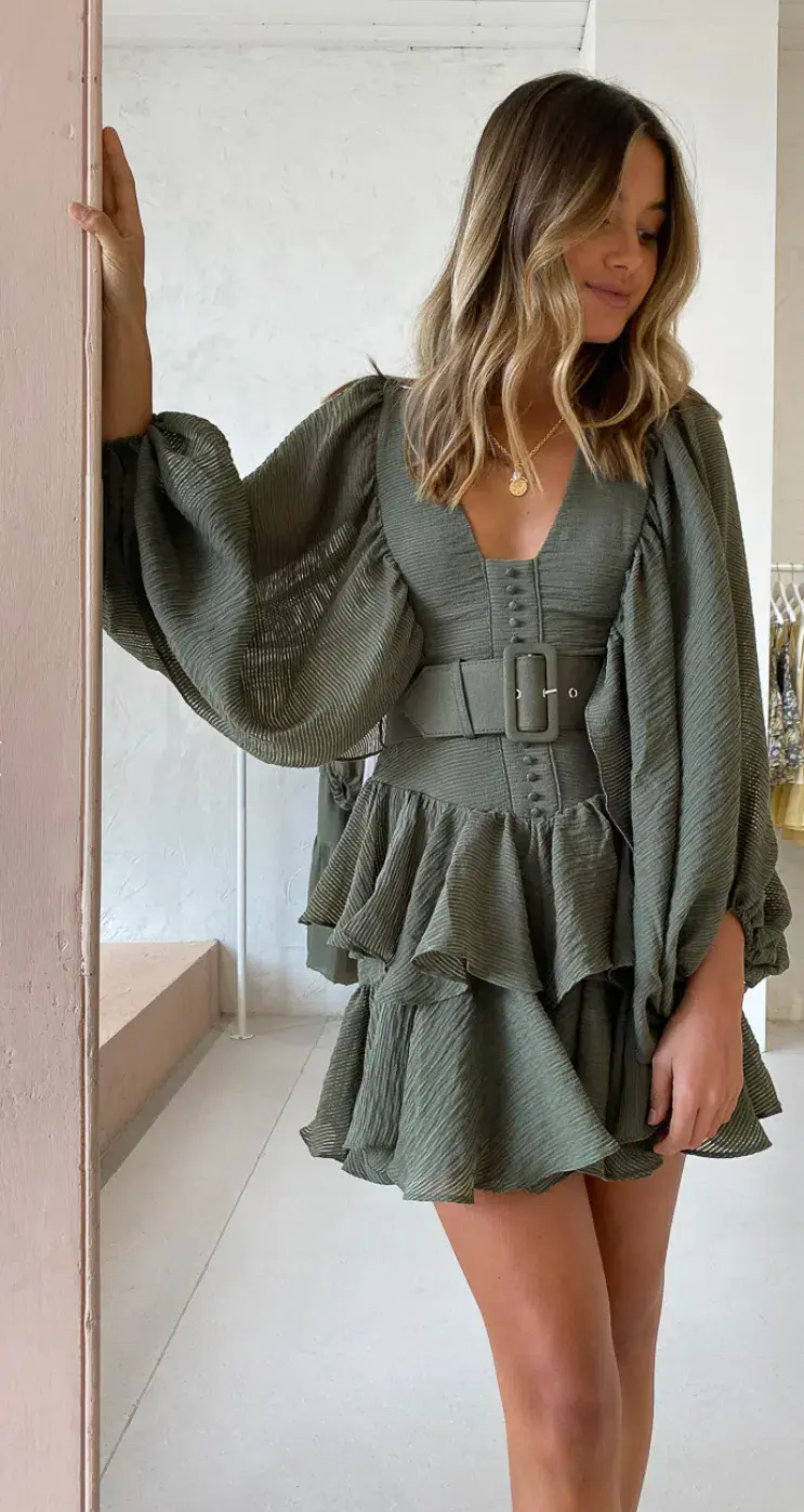 Shona Joy Charlotte Plunged Dress in Khaki Size 10 - Image 3