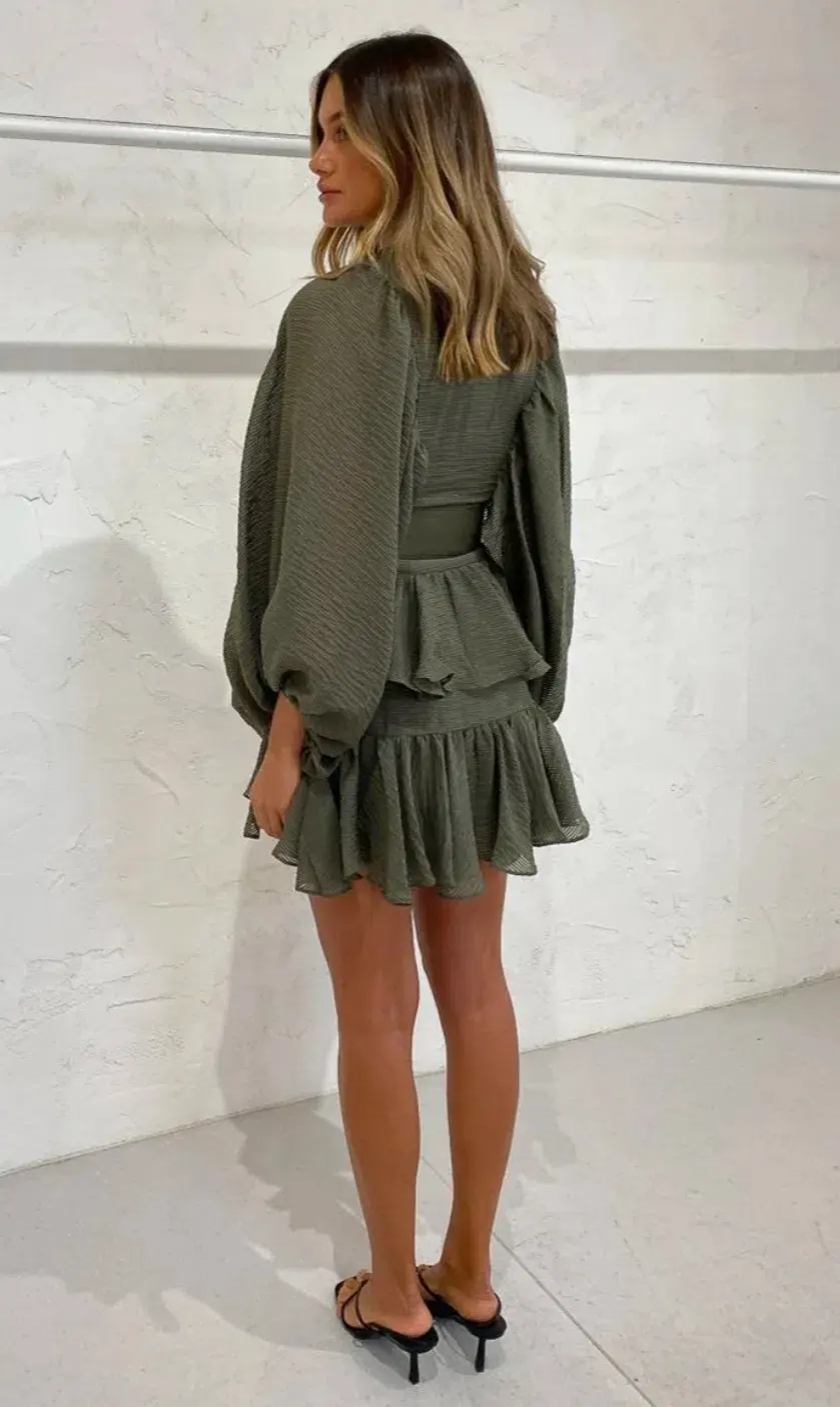 Shona Joy Charlotte Plunged Dress in Khaki Size 10 for rent on The Volte - main image