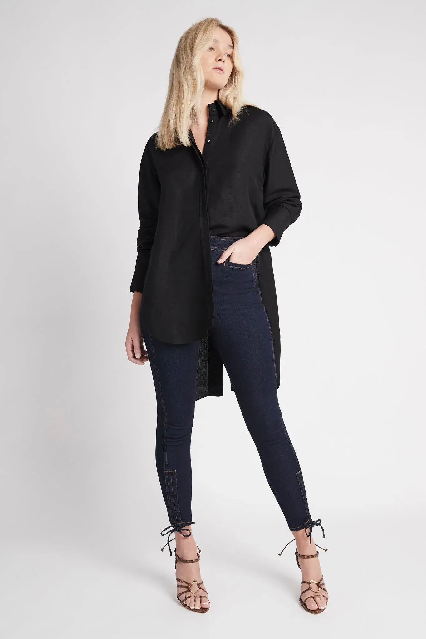 Aje Virtuous Lace-Up Longline Shirt In Black Size 10 - Image 1