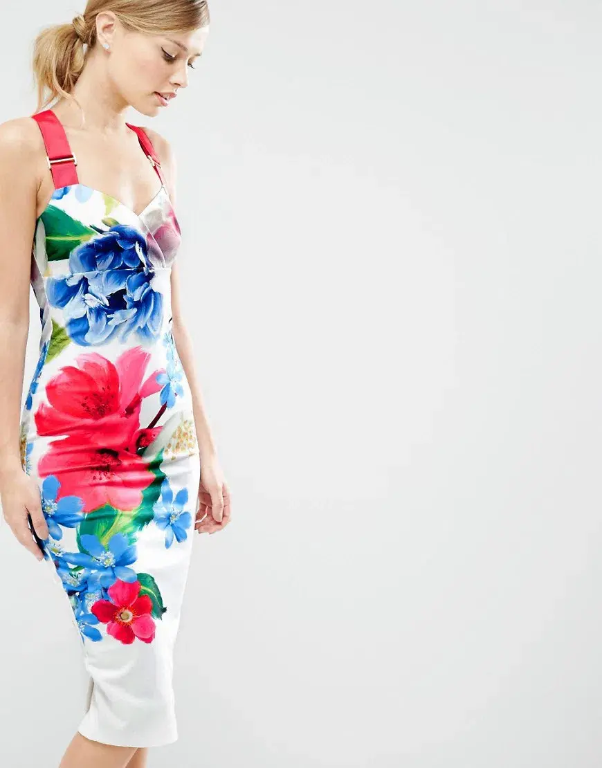 Ted Baker Alexie Dress in Forget Me Not Print in White Size 8 for rent on The Volte - main image