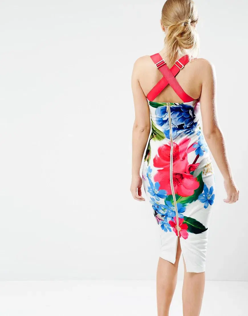 Ted Baker Alexie Dress in Forget Me Not Print in White Size 8 for rent on The Volte - main image