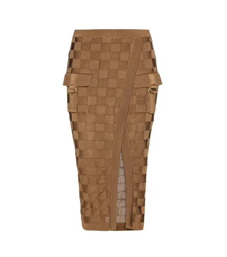 Balmain Woven Skirt Brown Size 6 - Image 2