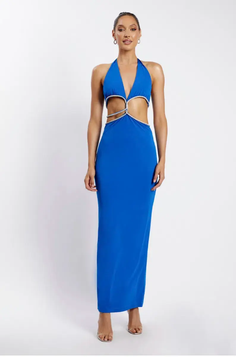 Meshki Nicha Diamante Cut Out Maxi Dress Cobalt Blue Size 8 - Image 1