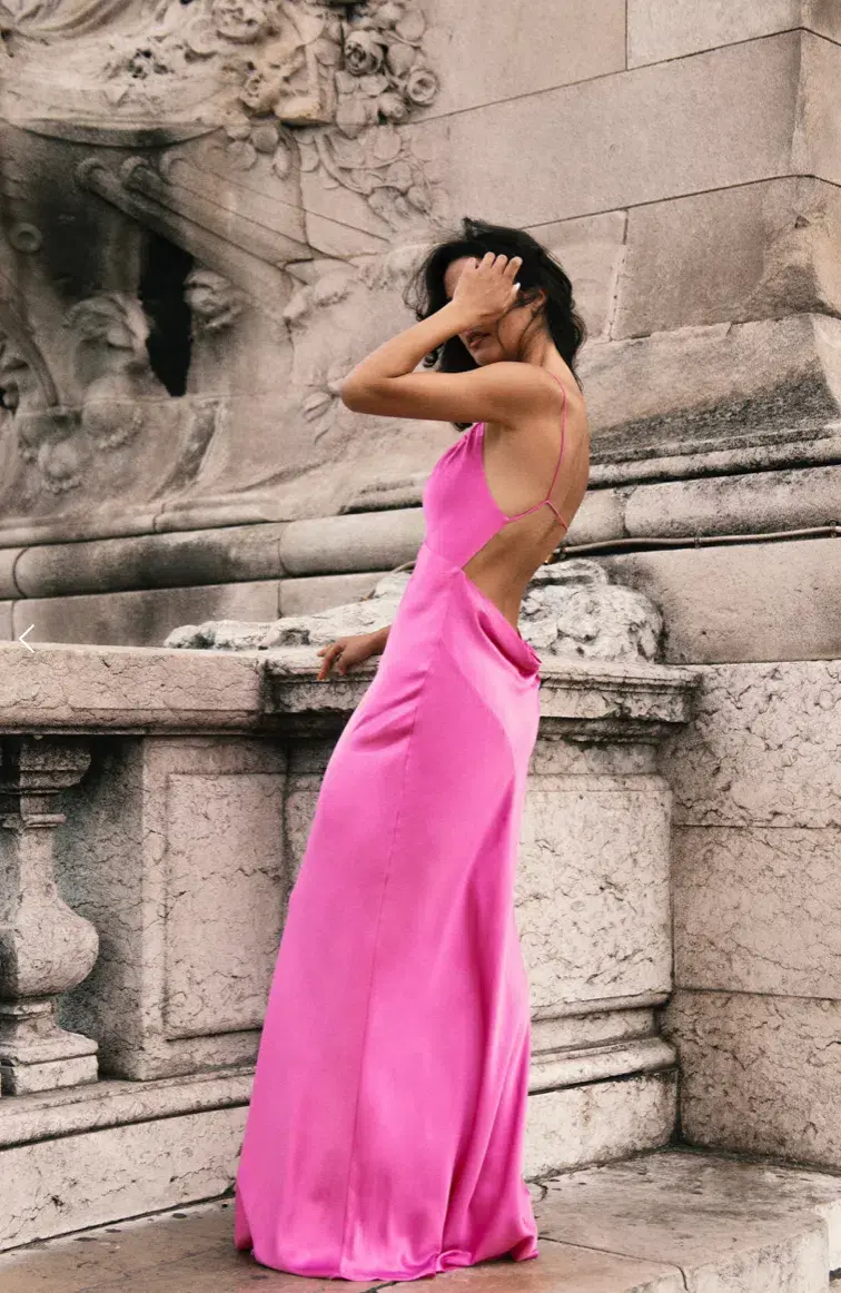 Meshki Sadie Maxi Satin Halter Ruched Slip Dress Pink Size 8  - Image 3