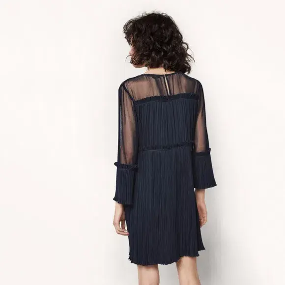 Maje Make Women’s Blue Ritzy Pleated Dress Navy Size 3 / AU 12 - Image 2