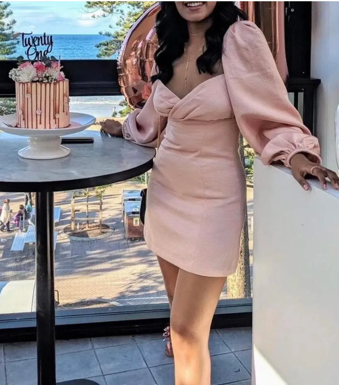 House of CB Aliyah Damask Balloon Sleeve Mini Dress Blush Size 8 - Image 4