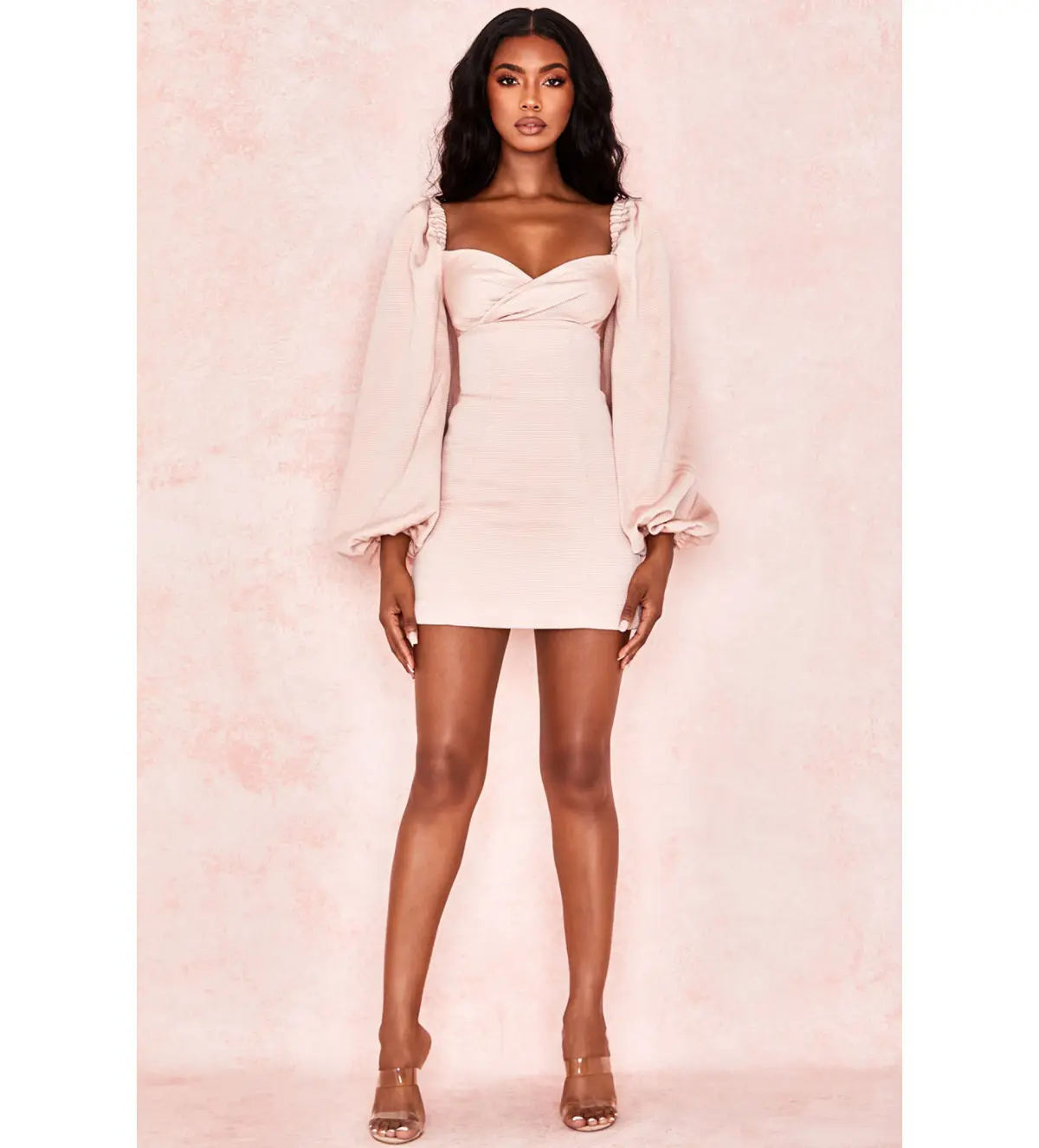 House of CB Aliyah Damask Balloon Sleeve Mini Dress Blush Size 8 - Image 2