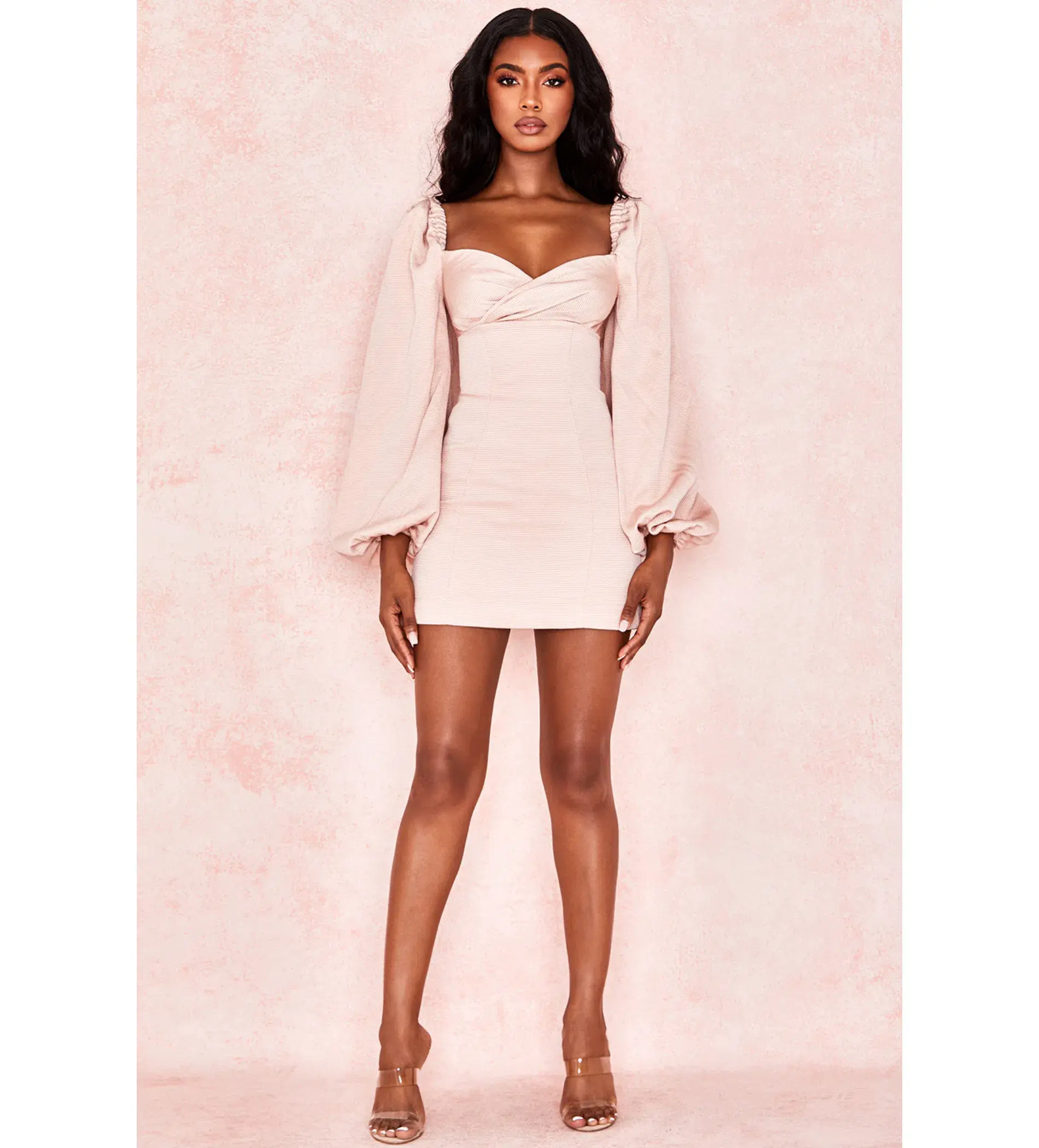 House of CB Aliyah Damask Balloon Sleeve Mini Dress Blush Size 8 - Image 2